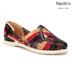 Huaraches Mayoreo CAH753 Black Red Huarache de piel para mujer Womens Mexican leather sandals Nantlis Tradicion de Mexico