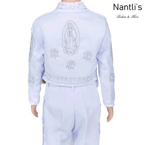 Traje de Charro Mayoreo TM72220 White-Silver Traje de Charro nino Bordado Virgen Guadalupe back Embroidery Nantlis Tradicion de Mexico