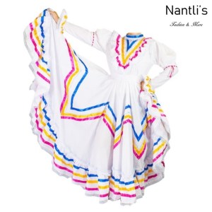 Traje tipico Mexicano Mayoreo TM74201 White Vestido Folklorico Profesional mujeres Doble Vuelo mexican folklore dance womens dress Nantlis Tradicion de Mexico