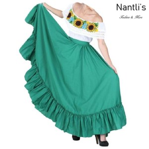 Traje tipico Mexicano Mayoreo TM74205 Green Falda de Ensayo medio Vuelo Nantlis Tradicion de Mexico