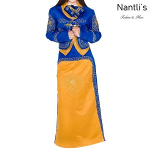 Traje de Charro Mayoreo TM76106 Mustard-Royal Traje de Charro completo mujer Nantlis Tradicion de Mexico
