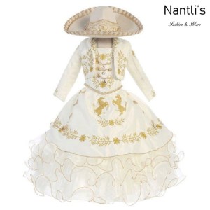 Traje de Charro Mayoreo TM76221 Beige-Gold Traje de Charro nina presentacion vestido chaquetin sombrero girls Nantlis Tradicion de Mexico