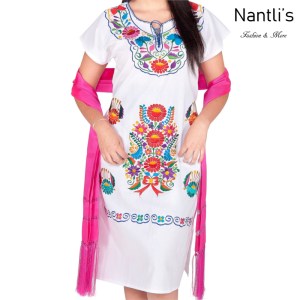Vestido Bordado Mayoreo TM77125 White Vestido Bordado de Mujer Mexican Embroidered Womens Dress Nantlis Tradicion de Mexico