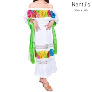 Vestido Bordado Mayoreo TM77131 White Vestido Bordado de Mujer Mexican Embroidered Womens Dress Nantlis Tradicion de Mexico