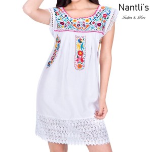 Vestido Bordado Mayoreo TM77136 White Vestido Bordado de Mujer Mexican Embroidered Womens Dress Nantlis Tradicion de Mexico