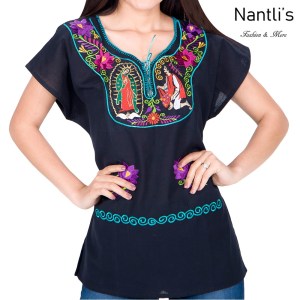Blusa Bordada Mayoreo TM77175 Black Blusa Bordada Mujer Virgen de Guadalupe Mexican Embroidered Blouse Nantlis Tradicion de Mexico