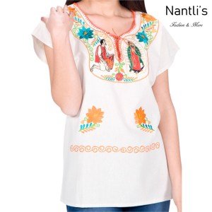 Blusa Bordada Mayoreo TM77176 Cream Blusa Bordada Mujer Virgen de Guadalupe Mexican Embroidered Blouse Nantlis Tradicion de Mexico