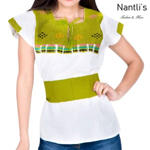 Blusa Bordada Mayoreo TM77201 White-Green Blusa Bordada de manta Mujer Mexican Embroidered Blouse Nantlis Tradicion de Mexico