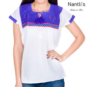 Blusa Bordada Mayoreo TM77201 White-Purple Blusa Bordada de manta Mujer Mexican Embroidered Blouse Nantlis Tradicion de Mexico