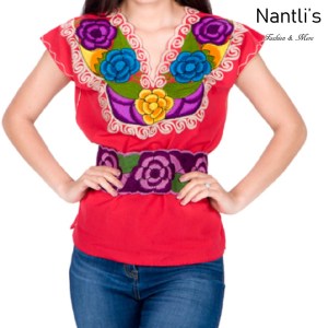 Blusa Bordada Mayoreo TM77212 Red Blusa Bordada de manta Mujer Mexican Embroidered Blouse Nantlis Tradicion de Mexico