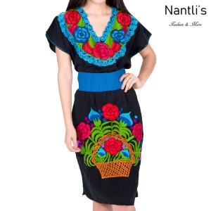 Vestido Bordado Mayoreo TM78011 Black Vestido Bordado de Mujer Mexican Embroidered Womens Dress Nantlis Tradicion de Mexico