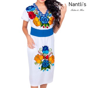 Vestido Bordado Mayoreo TM78013 White Vestido Bordado de Mujer Mexican Embroidered Womens Dress Nantlis Tradicion de Mexico