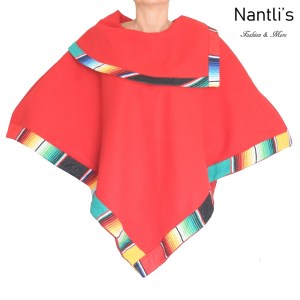 TMWMP03 Red-Saltillo Capa artesanal mananita Mayoreo Wholesale Women Mexican Poncho Nantlis Tradicion de Mexico
