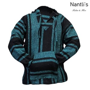 TMMH001 Teal-Black Sudadera de Jerga Mayoreo Mexican Baja Hoodie Nantlis Tradicion de Mexico