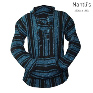 TMMH001 Turquoise-Black Sudadera de Jerga Mayoreo Mexican Baja Hoodie Nantlis Tradicion de Mexico