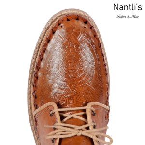 TM-31292 Zapatos Tejidos Mexicanos de hombres grabado calendario azteca Huaraches Mayoreo wholesale mens Mexican handwoven shoes Nantlis Tradicion de Mexico front