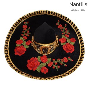 sombreros charros mayoreo TM-71235 Black-Gold With Flowers Sombrero Charro Nantlis Tradicion de Mexico
