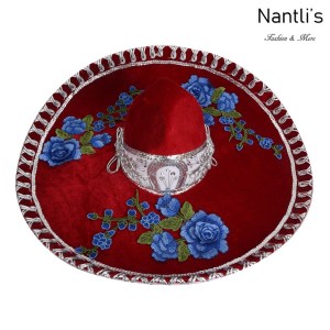 sombreros charros mayoreo TM-71235 Red-Gold With Flowers Sombrero Charro Nantlis Tradicion de Mexico