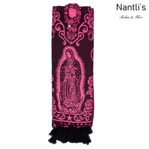 TM-73403 Black-Pink Rebozo-Capa Mexicano Estampado de Virgen de Guadalupe 76x36 mayoreo wholesale Nantlis Tradicion de Mexico