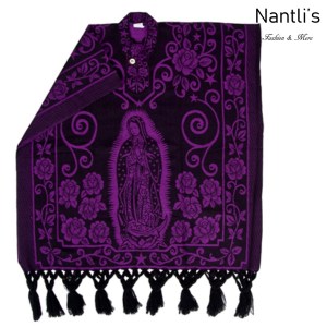 TM-73403 Black-Purple Rebozo-Capa Mexicano Estampado de Virgen de Guadalupe 76x36 mayoreo wholesale Nantlis Tradicion de Mexico