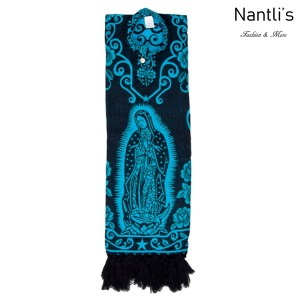 TM-73403 Black-Turq Rebozo-Capa Mexicano Estampado de Virgen de Guadalupe 76x36 mayoreo wholesale Nantlis Tradicion de Mexico