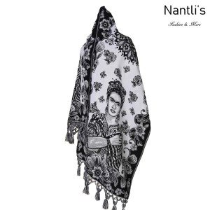 TM-73404 Black Rebozo Frida Kahlo mayoreo wholesale Mexican Shawl Nantlis Tradicion de Mexico