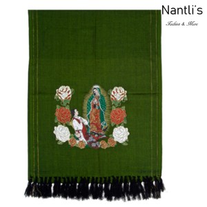 TM-73421 Green Rebozo Mexicano Estampado de Virgen de Guadalupe mayoreo wholesale Mexican Shawl 68x25 Nantlis Tradicion de Mexico