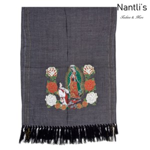 TM-73421 Grey Rebozo Mexicano Estampado de Virgen de Guadalupe mayoreo wholesale Mexican Shawl 68x25 Nantlis Tradicion de Mexico