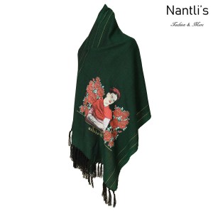 TM-73422 Green Rebozo Mexicano Estampado de Frida mayoreo wholesale Mexican Shawl 68x25 Nantlis Tradicion de Mexico