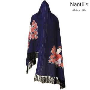 TM-73422 Royal Blue Rebozo Mexicano Estampado de Frida mayoreo wholesale Mexican Shawl 68x25 Nantlis Tradicion de Mexico
