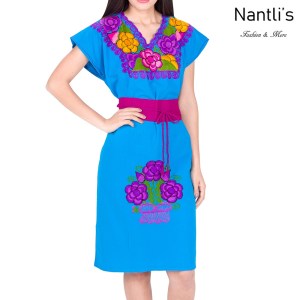 TM-77010 Blue Vestido Bordado de Mujer mayoreo wholesale Mexican Embroidered Womens Dress Nantlis Tradicion de Mexico