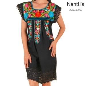 TM-77137 Black Vestido de Letilla Bordado de Mujer mayoreo wholesale Mexican Embroidered Womens Dress Nantlis Tradicion de Mexico