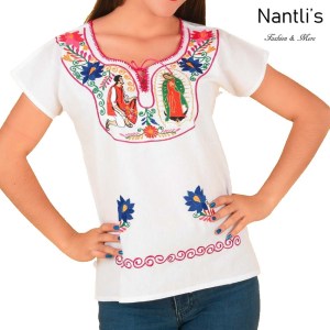 TM-77170 White Blusa Bordada Virgen de Guadalupe Mujer mayoreo wholesale Mexican Embroidered Blouse Nantlis Tradicion de Mexico