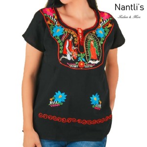 TM-77175 Black Blusa Bordada Virgen de Guadalupe Mujer mayoreo wholesale Mexican Embroidered Blouse Nantlis Tradicion de Mexico