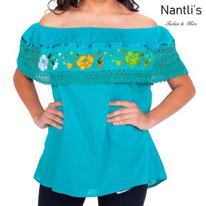 TM-77211 Turquoise Blusa Campesina Bordada Mujer mayoreo wholesale Mexican Embroidered Blouse Nantlis Tradicion de Mexico