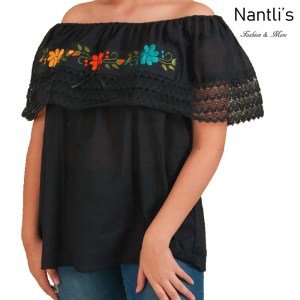 TM-77214 Black Blusa Campesina Bordada Mujer mayoreo wholesale Mexican Embroidered Blouse Nantlis Tradicion de Mexico