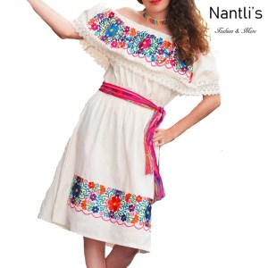 TM-77301 White Vestido Bordado chiapas de Mujer mayoreo wholesale Mexican Embroidered Womens Dress Nantlis Tradicion de Mexico
