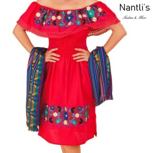 TM-77303 Red Vestido Bordado chiapas de Mujer mayoreo wholesale Mexican Embroidered Womens Dress Nantlis Tradicion de Mexico
