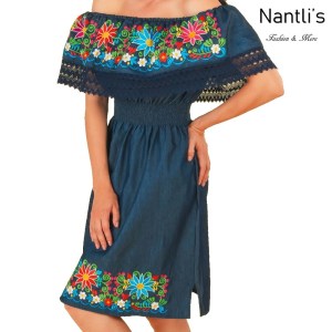 TM-77304 Mezclilla Vestido Bordado chiapas de Mujer Mexican mayoreo wholesale Embroidered Womens Dress Nantlis Tradicion de Mexico