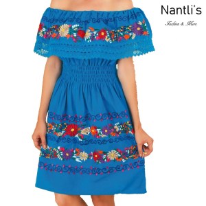 TM-77310 Blue Vestido Bordado chiapas de Mujer Mexican mayoreo wholesale Embroidered Womens Dress Nantlis Tradicion de Mexico