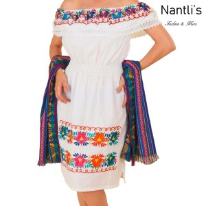 TM-77312 White Vestido Bordado de Mujer Mexican mayoreo wholesale Embroidered Womens Dress Nantlis Tradicion de Mexico