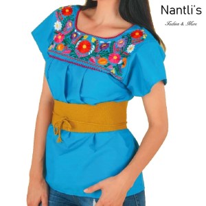 TM-77325 Azul Blusa Poblana Bordada Mujer mayoreo wholesale Mexican Embroidered Blouse Nantlis Tradicion de Mexico