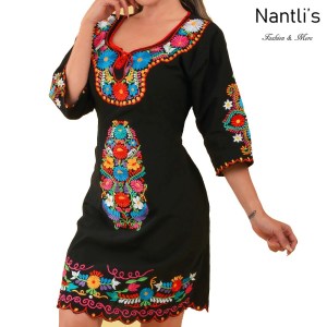 TM-77373 Black Vestido Maya Bordado de Mujer mayoreo wholesale Mexican Embroidered Womens Dress Nantlis Tradicion de Mexico