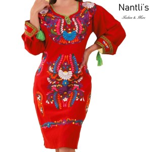 TM-77380 Red Vestido Bordado de Mujer mayoreo wholesale Mexican Embroidered Womens Dress Nantlis Tradicion de Mexico
