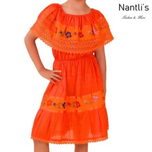TM-77425 Orange Vestido campesina de manta de nina nantlis mayoreo wholesale embroidered dress for girl nantlis