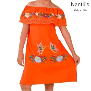 TM-77432 Orange Vestido Kimonita con olan de nina mayoreo wholesale nantlis embroidered dress for girls nantlis tradicion de mexico