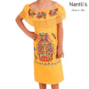 TM-77433 Yellow Vestido Kimonita con olan de nina nantlis mayoreo wholesale embroidered dress for girls nantlis tradicion de mexico