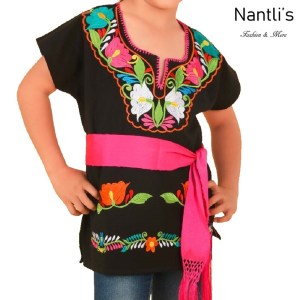 TM-77440 Black Blusa Bordada Kimona nina mayoreo wholesale Mexican Embroidered Blouse for girls Nantlis Tradicion de Mexico