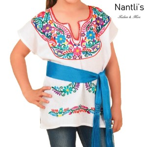 TM-77441 White Blusa Bordada Kimona nina mayoreo wholesale Mexican Embroidered Blouse for girls Nantlis Tradicion de Mexico