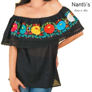 TM-77504 Black Blusa Campesina Bordada Mujer mayoreo wholesale Mexican Embroidered Blouse Nantlis Tradicion de Mexico